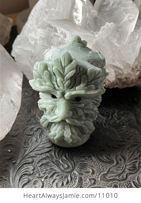 Xiu Yan Jade Crystal Carving of the Green Man or Foliate Head Tree God with Two Faces - #2Ahjd667SKs-5