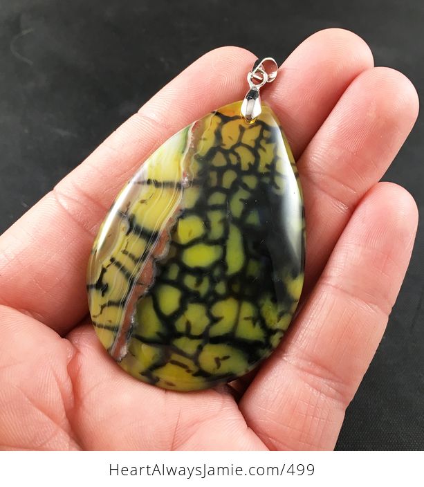 Yellow and Black Dragon Veins Stone Agate Pendant - #2DYeiUPBrsg-1