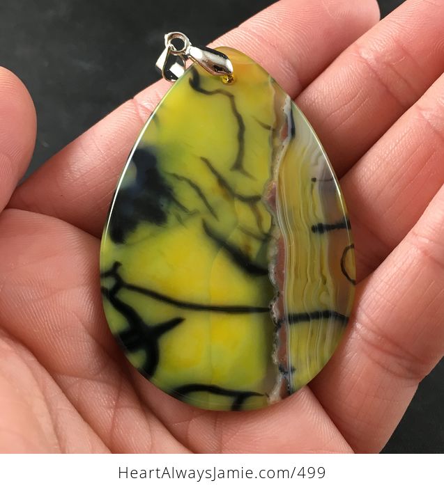 Yellow and Black Dragon Veins Stone Agate Pendant Necklace - #2DYeiUPBrsg-2