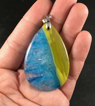 Yellow and Blue Druzy Agate Stone Pendant #GabQi3FJeNs