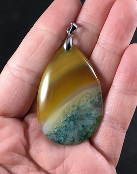 Yellow and Blue Druzy Agate Stone Pendant #actMUCrz87Y