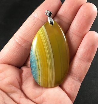 Yellow and Blue Druzy Agate Stone Pendant Necklace #bJHcYj4V8XU
