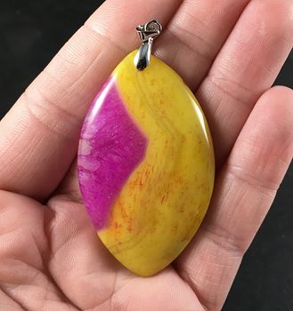 Yellow and Gorgeous Pink Druzy Agate Stone Pendant #SwCITdmU0lM