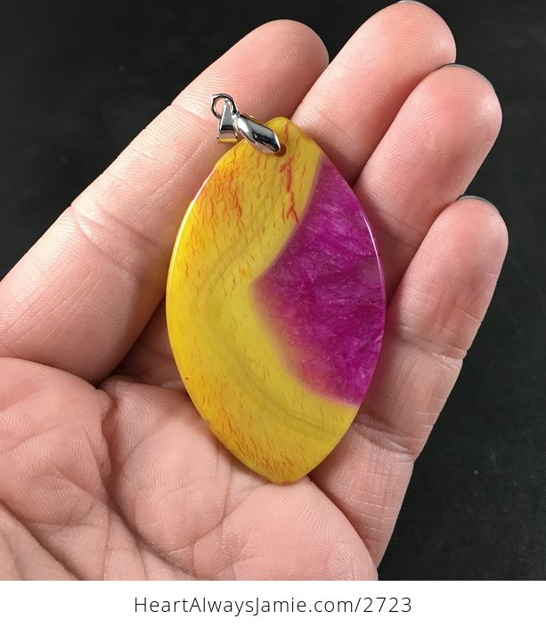 Yellow and Gorgeous Pink Druzy Agate Stone Pendant Necklace - #SwCITdmU0lM-2