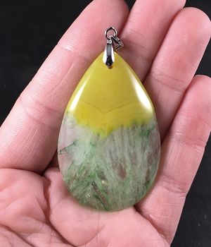 Yellow and Green Druzy Agate Stone Pendant #8RRE1iUsotk