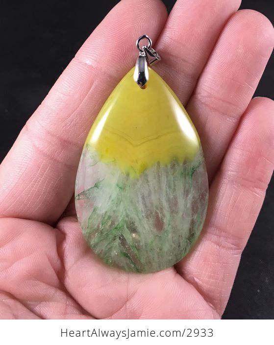 Yellow and Green Druzy Agate Stone Pendant - #8RRE1iUsotk-1