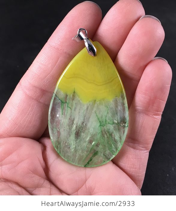 Yellow and Green Druzy Agate Stone Pendant Necklace - #8RRE1iUsotk-2