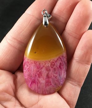 Yellow and Pink Druzy Agate Stone Pendant #1eY4E4yRpco