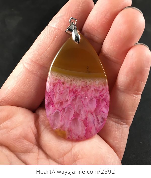 Yellow and Pink Druzy Agate Stone Pendant Necklace - #1eY4E4yRpco-2