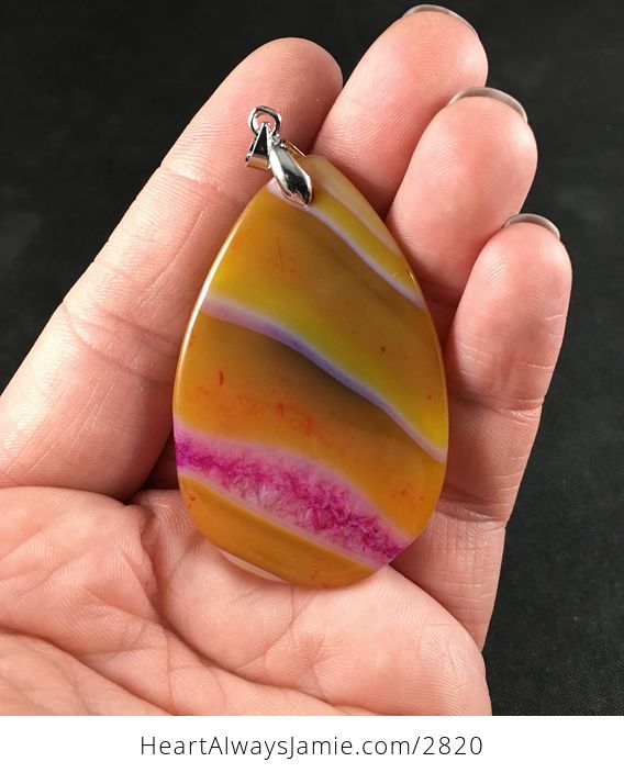 Yellow and Pink Druzy Agate Stone Pendant Necklace - #6jOwJ4441P0-2