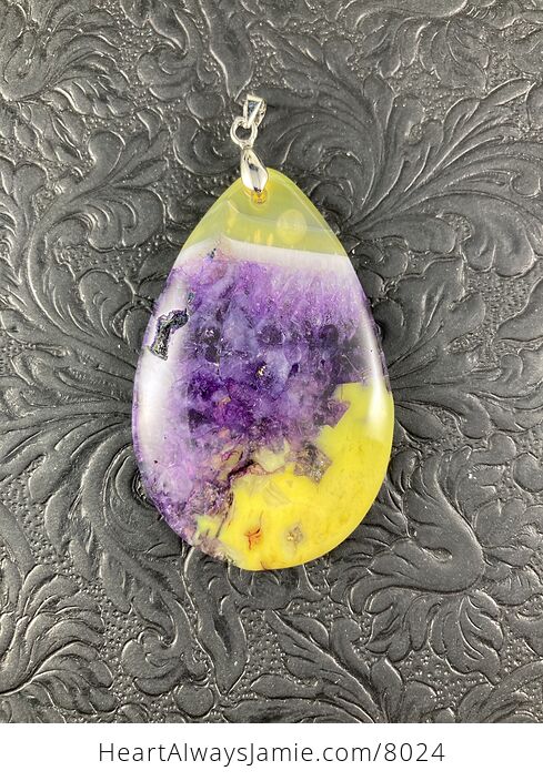 Yellow and Purple Druzy Stone Agate Jewelry Pendant - #N1C6kcaMUUI-4