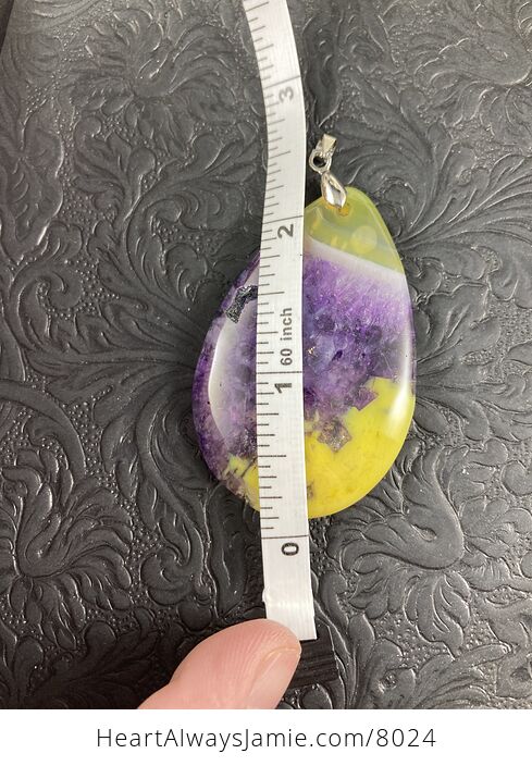 Yellow and Purple Druzy Stone Agate Jewelry Pendant - #N1C6kcaMUUI-5