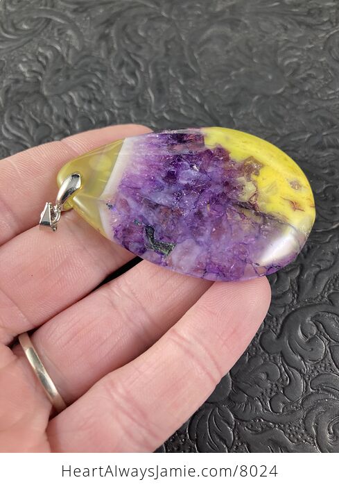 Yellow and Purple Druzy Stone Agate Jewelry Pendant - #N1C6kcaMUUI-7