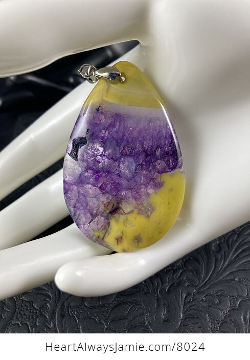 Yellow and Purple Druzy Stone Agate Jewelry Pendant - #N1C6kcaMUUI-3