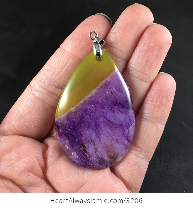 Yellow and Purple Druzy Stone Pendant - #qeqyogCRAMs-1
