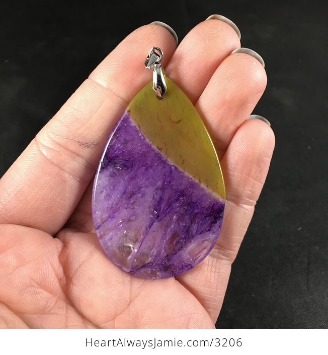Yellow and Purple Druzy Stone Pendant Necklace - #qeqyogCRAMs-2
