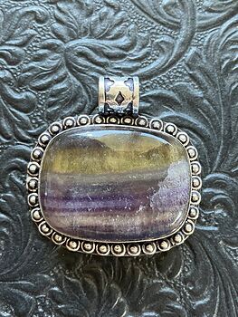 Yellow and Purple Fluorite Crystal Stone Jewelry Pendant #mbsOaH5i83A
