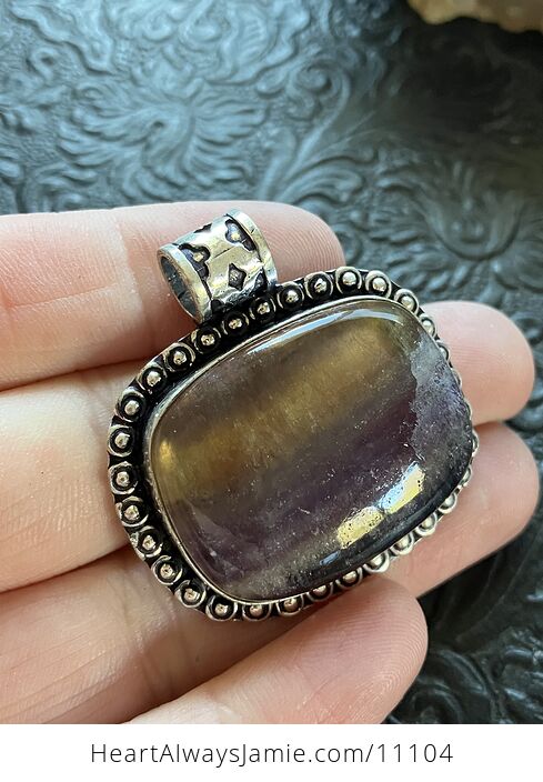 Yellow and Purple Fluorite Crystal Stone Jewelry Pendant - #mbsOaH5i83A-3
