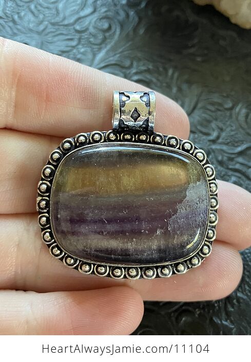 Yellow and Purple Fluorite Crystal Stone Jewelry Pendant - #mbsOaH5i83A-2