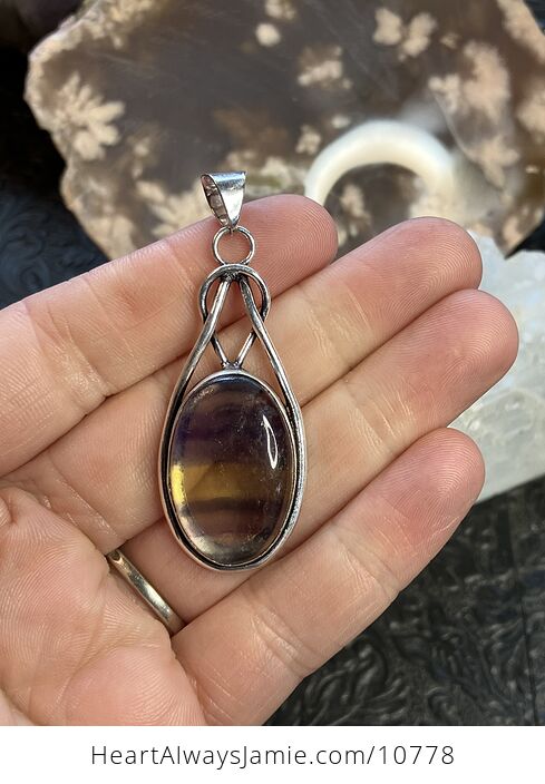 Yellow and Purple Fluorite Crystal Stone Jewelry Pendant - #ynWXpvCSPrU-1