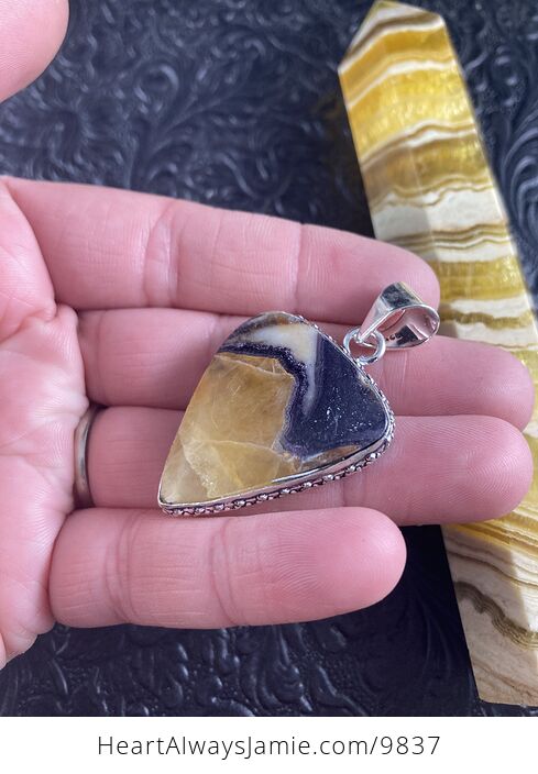 Yellow and Purple Fluorite Crystal Stone Jewelry Pendant and Tower Gift Set - #HCvzhUUIz0Q-12