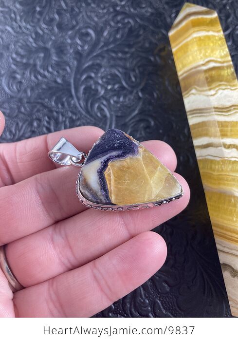 Yellow and Purple Fluorite Crystal Stone Jewelry Pendant and Tower Gift Set - #HCvzhUUIz0Q-5