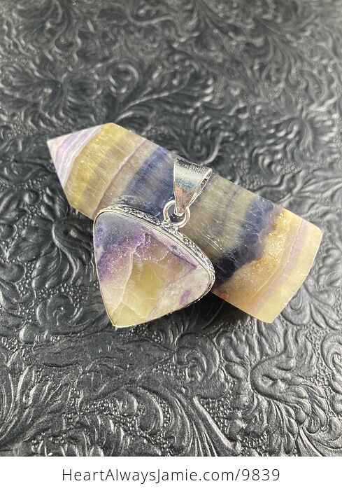 Yellow and Purple Fluorite Crystal Stone Jewelry Pendant and Tower Gift Set for - #1E3Gc1eULsw-1
