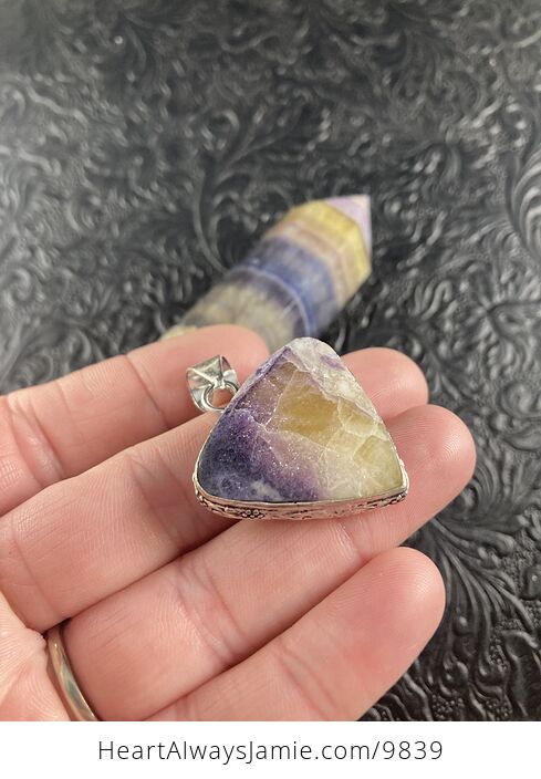 Yellow and Purple Fluorite Crystal Stone Jewelry Pendant and Tower Gift Set for - #1E3Gc1eULsw-12