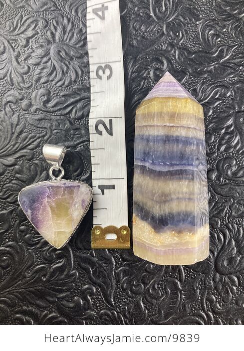 Yellow and Purple Fluorite Crystal Stone Jewelry Pendant and Tower Gift Set for - #1E3Gc1eULsw-2