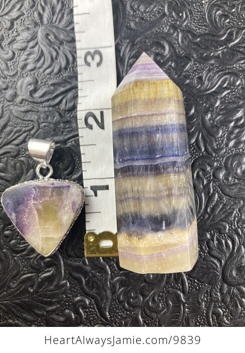Yellow and Purple Fluorite Crystal Stone Jewelry Pendant and Tower Gift Set for - #1E3Gc1eULsw-9