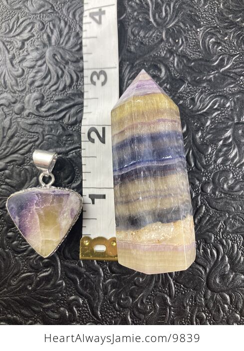 Yellow and Purple Fluorite Crystal Stone Jewelry Pendant and Tower Gift Set for - #1E3Gc1eULsw-5
