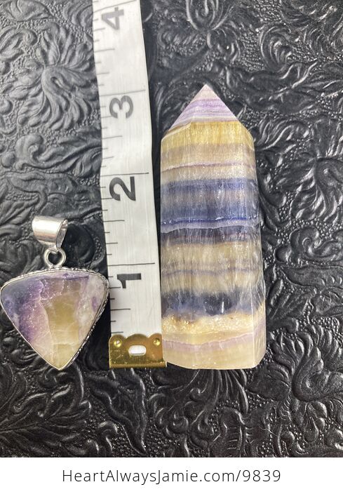 Yellow and Purple Fluorite Crystal Stone Jewelry Pendant and Tower Gift Set for - #1E3Gc1eULsw-3