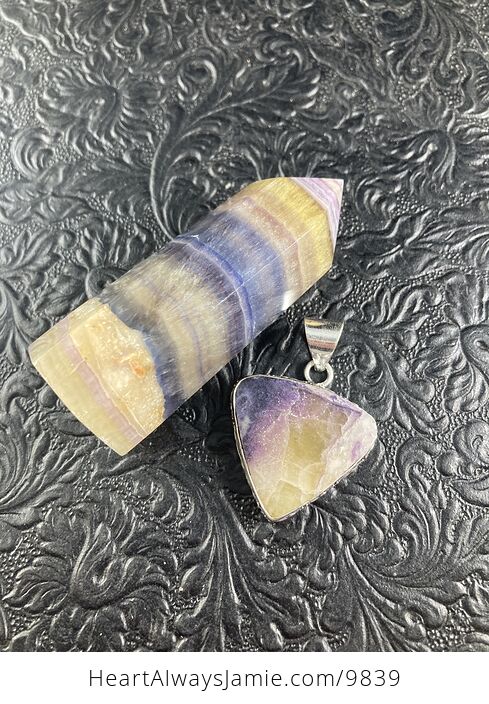 Yellow and Purple Fluorite Crystal Stone Jewelry Pendant and Tower Gift Set for - #1E3Gc1eULsw-10