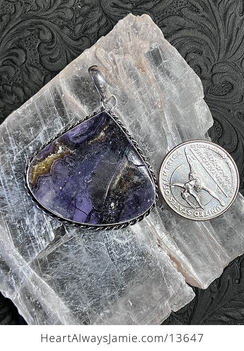 Yellow and Purple Opalized Fluorite Pendant Stone Crystal Jewelry - #f5hGws1oCm8-5