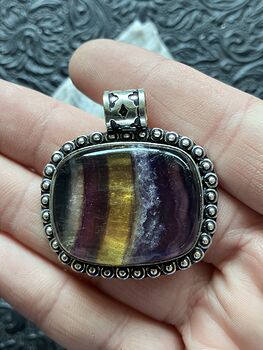 Yellow and Purple Rainbow Fluorite and Citrine Crystal Stone Jewelry Pendant #MgMH2qOL5Tg