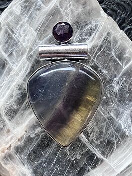 Yellow and Purple Rainbow Fluorite and Citrine Crystal Stone Jewelry Pendant #Nl4CY0ei1KQ