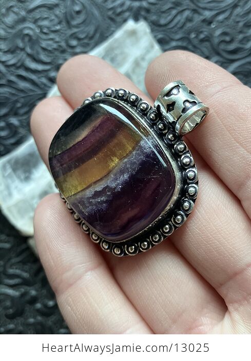 Yellow and Purple Rainbow Fluorite and Citrine Crystal Stone Jewelry Pendant - #MgMH2qOL5Tg-2