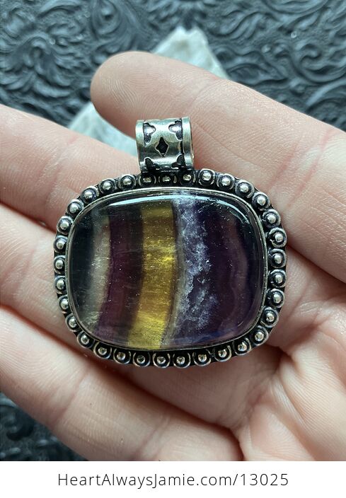 Yellow and Purple Rainbow Fluorite and Citrine Crystal Stone Jewelry Pendant - #MgMH2qOL5Tg-1