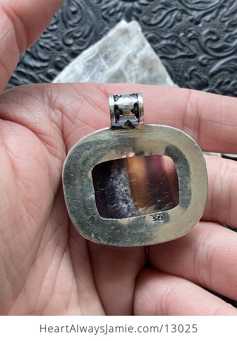 Yellow and Purple Rainbow Fluorite and Citrine Crystal Stone Jewelry Pendant - #MgMH2qOL5Tg-4