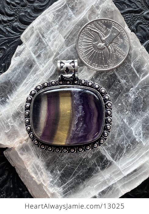 Yellow and Purple Rainbow Fluorite and Citrine Crystal Stone Jewelry Pendant - #MgMH2qOL5Tg-6