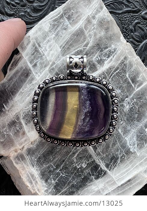 Yellow and Purple Rainbow Fluorite and Citrine Crystal Stone Jewelry Pendant - #MgMH2qOL5Tg-5