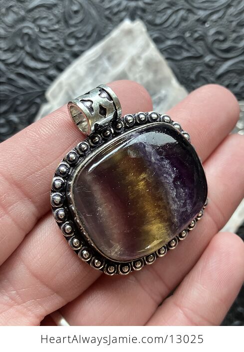 Yellow and Purple Rainbow Fluorite and Citrine Crystal Stone Jewelry Pendant - #MgMH2qOL5Tg-3