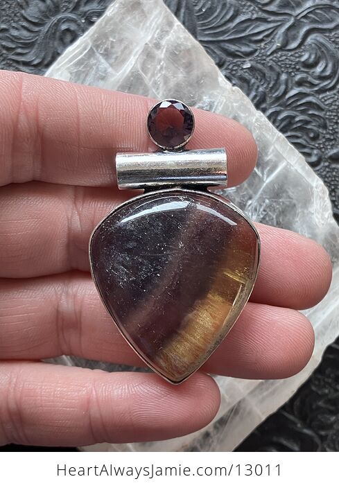 Yellow and Purple Rainbow Fluorite and Citrine Crystal Stone Jewelry Pendant - #Nl4CY0ei1KQ-3