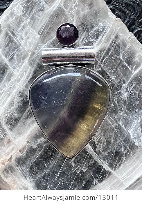 Yellow and Purple Rainbow Fluorite and Citrine Crystal Stone Jewelry Pendant - #Nl4CY0ei1KQ-1