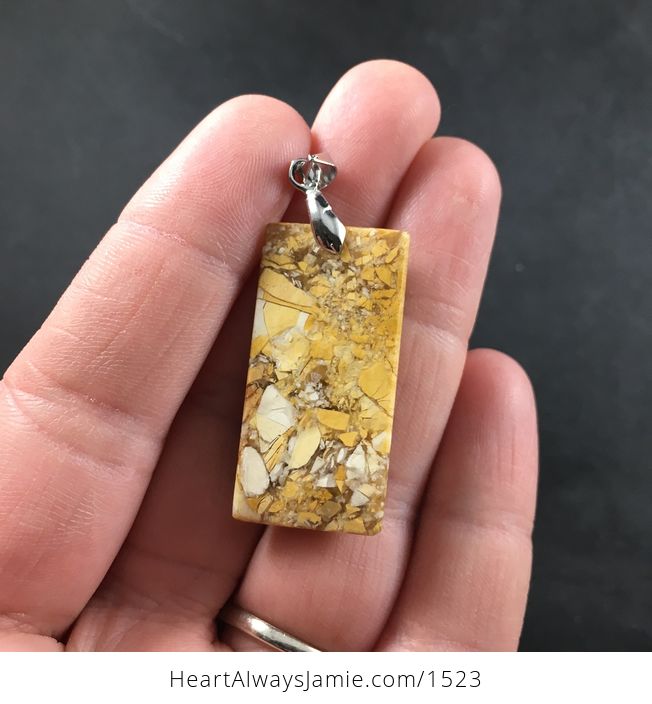 Yellow Beige and Orange Natural Brecciated Mookaite Stone Pendant Necklace - #lsq9vmu00bU-2