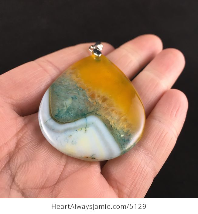 Yellow Blue and White Drusy Agate Stone Jewelry Pendant - #7DFSvvP5pY0-2