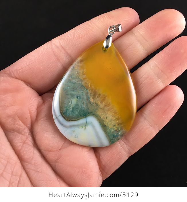 Yellow Blue and White Drusy Agate Stone Jewelry Pendant - #7DFSvvP5pY0-1