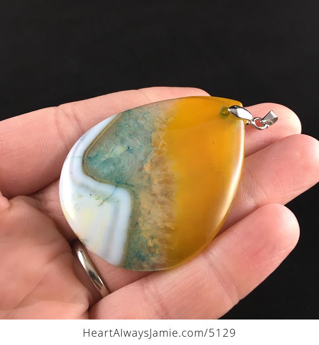 Yellow Blue and White Drusy Agate Stone Jewelry Pendant - #7DFSvvP5pY0-3