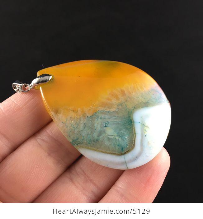 Yellow Blue and White Drusy Agate Stone Jewelry Pendant - #7DFSvvP5pY0-4