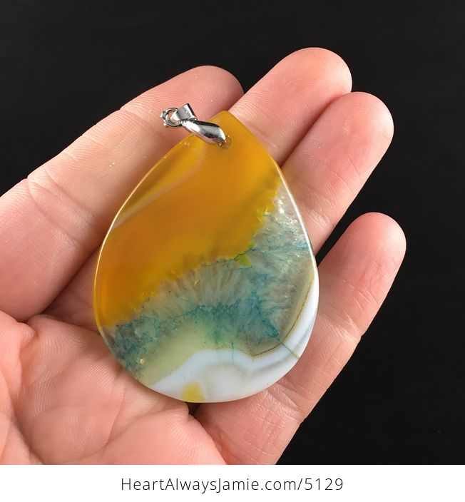 Yellow Blue and White Drusy Agate Stone Jewelry Pendant - #7DFSvvP5pY0-6